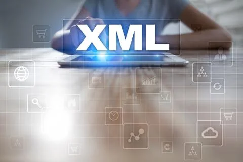 XML. Web development. Internet and technology concept. Foto stock