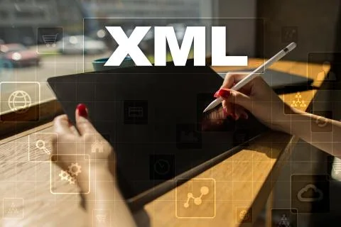 XML. Web development. Internet and technology concept. Foto stock