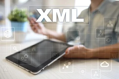 XML. Web development. Internet and technology concept. Foto stock