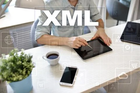 XML. Web development. Internet and technology concept. Foto stock