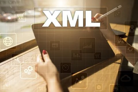 XML. Web development. Internet and technology concept. Foto stock