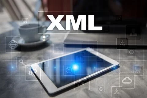 XML. Web development. Internet and technology concept. Foto stock