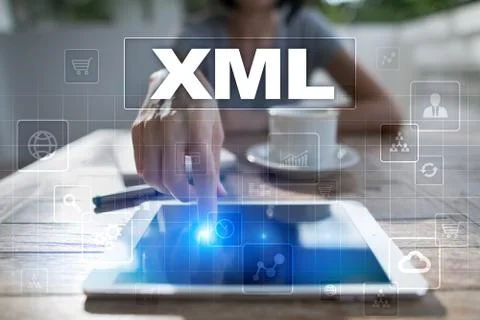 XML. Web development. Internet and technology concept. Foto stock