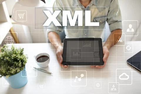 XML. Web development. Internet and technology concept. Foto stock