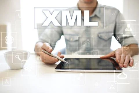 XML. Web development. Internet and technology concept. Foto stock