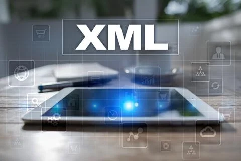 XML. Web development. Internet and technology concept. Foto stock