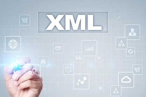 XML. Web development. Internet and technology concept. Foto stock