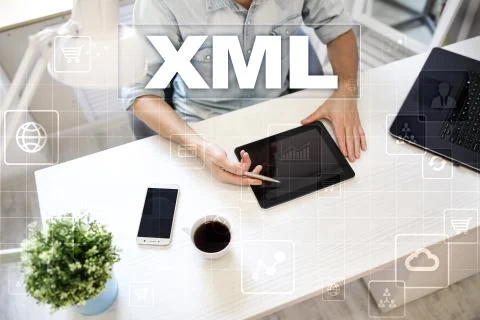 XML. Web development. Internet and technology concept. Foto stock
