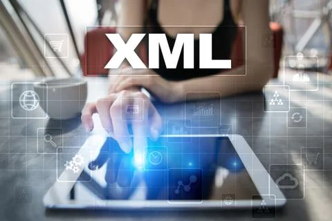 XML. Web development. Internet and technology concept. Foto stock