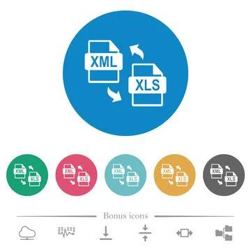 XML XLS file conversion flat round icons Stock Illustration