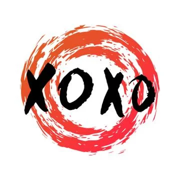 XO XO text card. Vector illustration isolated on white  background with circl Stock Illustration