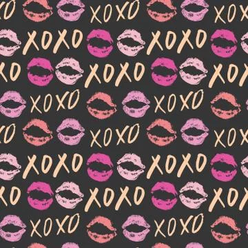 XOXO brush lettering signs seamless pattern, Grunge calligraphiv c