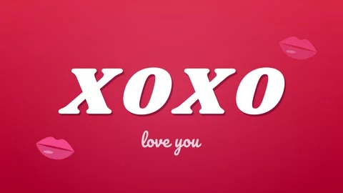 XOXO text with bouncing letters and kiss lip stamps on red Vídeo Stock 348622344