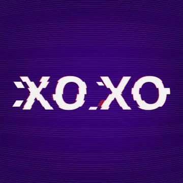 Xoxo text on dark background. Distorted glitch style modern effect. Element f 스톡 일러스트