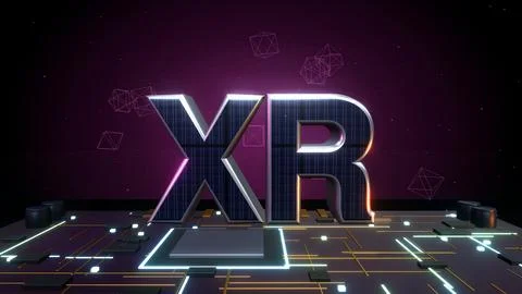 XR Extended Reality 3D Text with Floating Polygons on a Circuit Board Stock Illustration