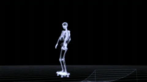 Xray of human skeleton jumping with skateboard Stock Footage 296610