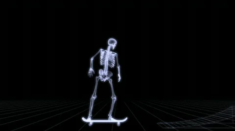 Xray of human skeleton jumping with skateboard Stock Footage 296641