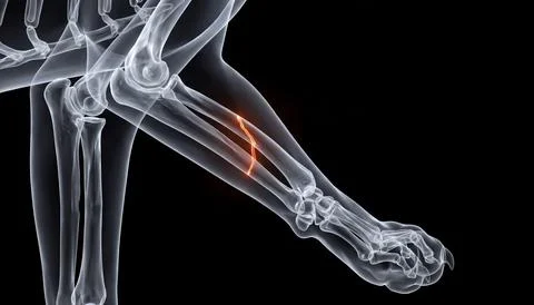 Xray scan of animal limb displaying bone fracture with highlighted injury r.. Stock Illustration