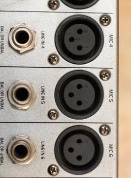 Xrl audio patch panel. Input Sockets of the Audio Mixer. Stock Photos