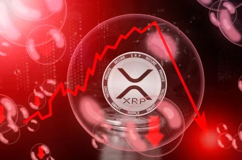 XRP coin in a soap bubble. Down drop crash bubble Stock Illustration