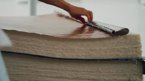 Xuan Paper Making - Couching Wet Sheet onto Stack Stock Footage 339084063