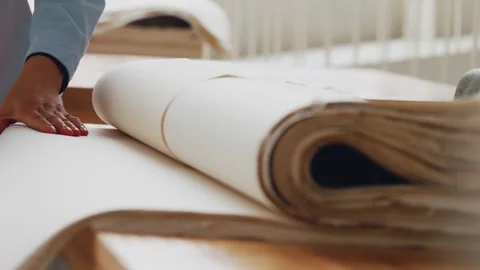 Xuan Paper Making - Inspecting Each Sheet 4K Stock Footage 339084004