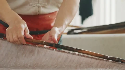 Xuan Paper Making - Pressing Out Water 4K Stock Footage 339084075