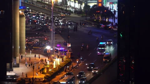 Xujiahui bustling district view at night in Xuhui Shanghai China Stock Footage 149862406