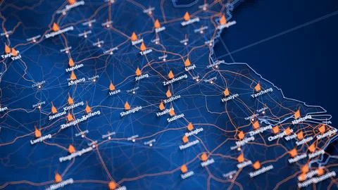 Xuzhou map big data visualization. Futuristic map infographic of city in China 库存插图