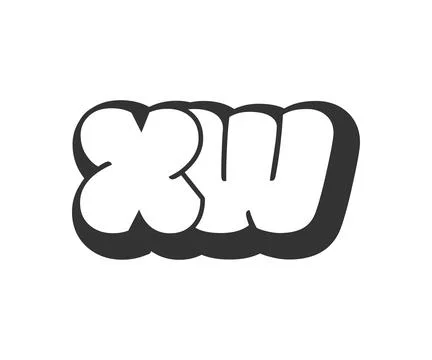 XW logo, bubble comic lettering, rounded in graffiti style black and white .. Stock Illustration