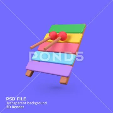 Xylophone isolated 3d render icon illustration PSD Template