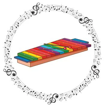 A xylophone with musical notes on white background Stock Illustration