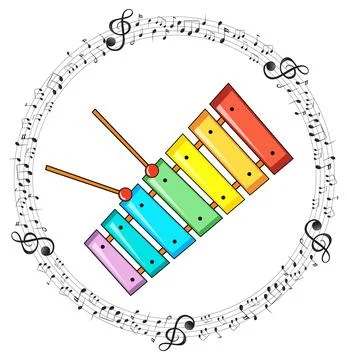 A xylophone with musical notes on white background イラスト素材