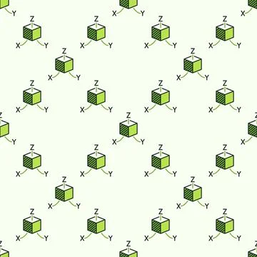 XYZ Green Cube vector 3D Printing colored seamless pattern Stock Illustration
