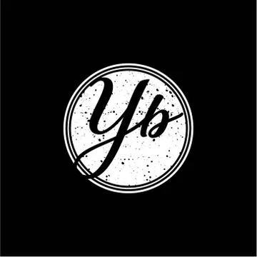 Y B Initial Handwriting In Black and White Circle Frame Design Stock Illustration