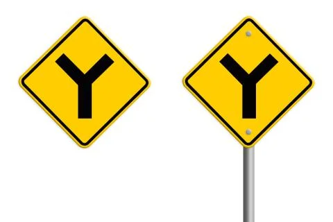 Y fork junction sign , part of a series. Stock Illustration