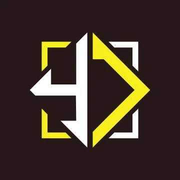 Y J Initials quadrangle monogram with square Illustrazione stock