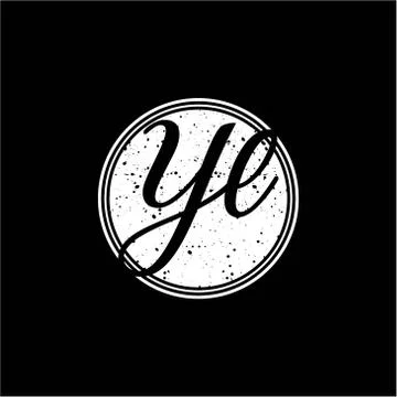 Y L Initial Handwriting In Black and White Circle Frame Design Stock Illustration