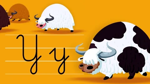 Y letter writing like multi color yak cartoon animation Stock Footage 328237566