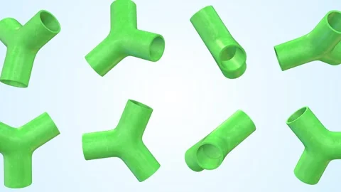 Y Shape Pipes Falling on a Light Blue Background. Joint Connecters 3D. 4K Stock Footage 303577734