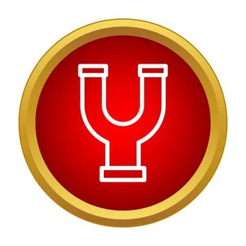 Y shaped pipe icon shows a plumbing tee fitting on a red button Illustrazione stock