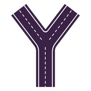 A Y-shaped road junction, top view, section of highway with markings. Illustrazione stock