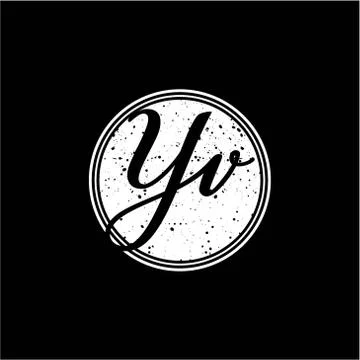 Y V Initial Handwriting In Black and White Circle Frame Design Stock Illustration