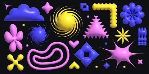 Y2k abstract 3d brutalist shape set, funky groovy flowers, cute minimal sticker Ilustración de archivo