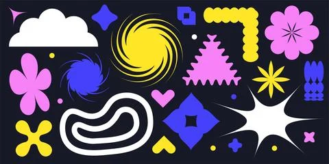 Y2k abstract brutalist shape set, funky groovy flowers, cute minimal sticker kit Ilustración de archivo