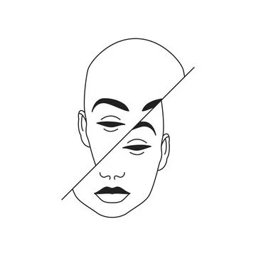 Y2k abstract human head chopped section psychedelic contemporary pop art line Stock-Illustration