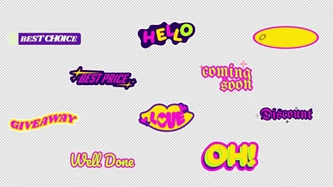 Y2K acid promo sticker pack animated loop Stock Footage 334659664