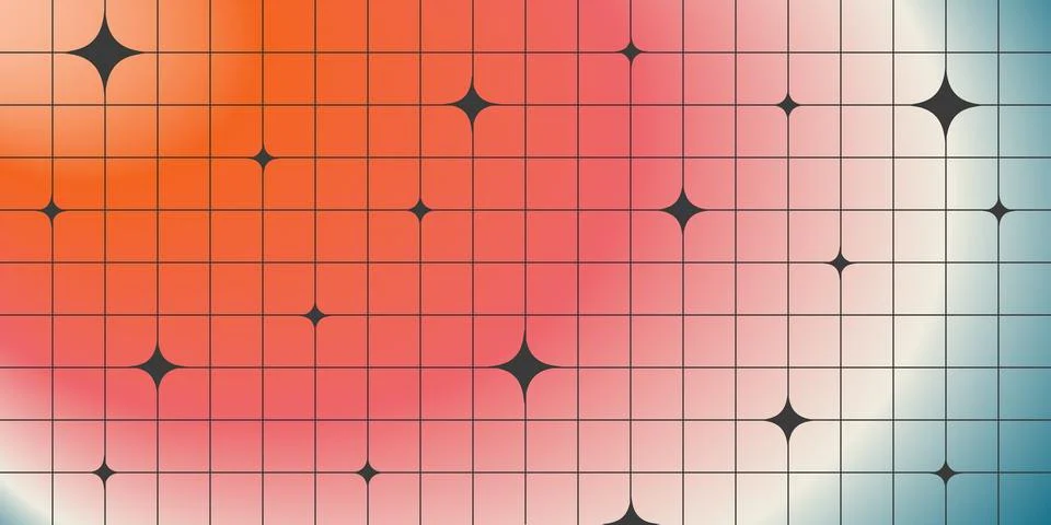 Y2K aesthetic blurred gradient background with linear grid and star shapes... Stock Illustration