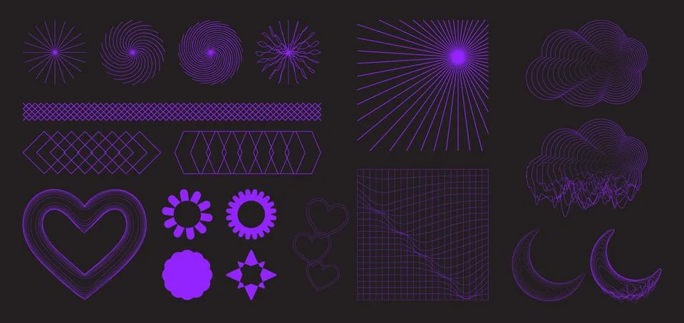 Y2k aesthetic grid element set Stockillustratie