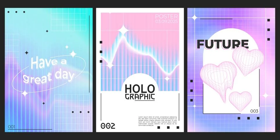 Y2k aesthetic posters with gradient effect Stock Illustration